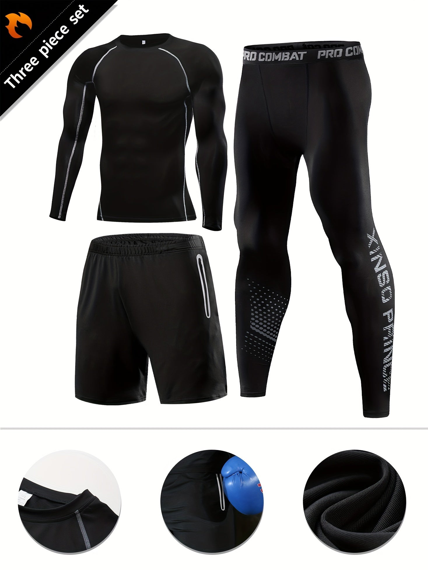 Men's 3 Piece Compression Suit Set for Sports & Fitness