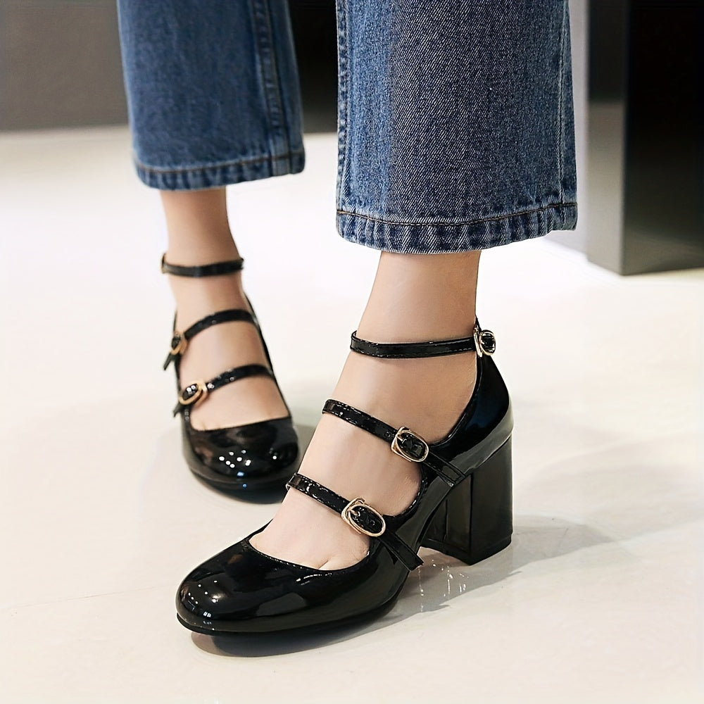 Pink Mary Janes Chunky Heel Pumps