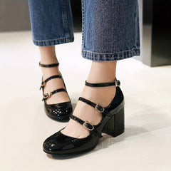 Pink Mary Janes Chunky Heel Pumps