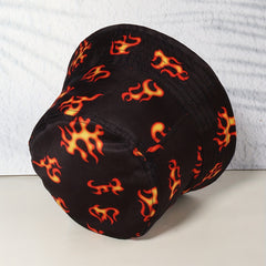 Flame Print Bucket Hat Unisex Hip Hop Lightweight Basin Hat