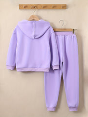 Girls 2pcs Fleece Hooded Sweatshirt Cardigan Sweatpants Set