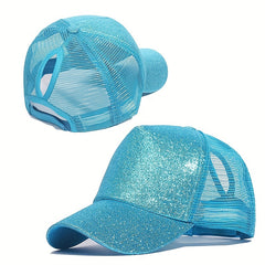 Glitter Mesh Trucker Hat Sequin Decor Baseball Cap Lightweight Adjustable