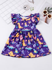 Girls Dinosaur Print Princess Dress Summer Clothes