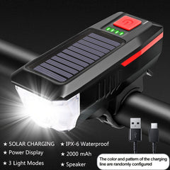 Waterproof Solar Bike Light USB Rechargeable Bicycle Headlight