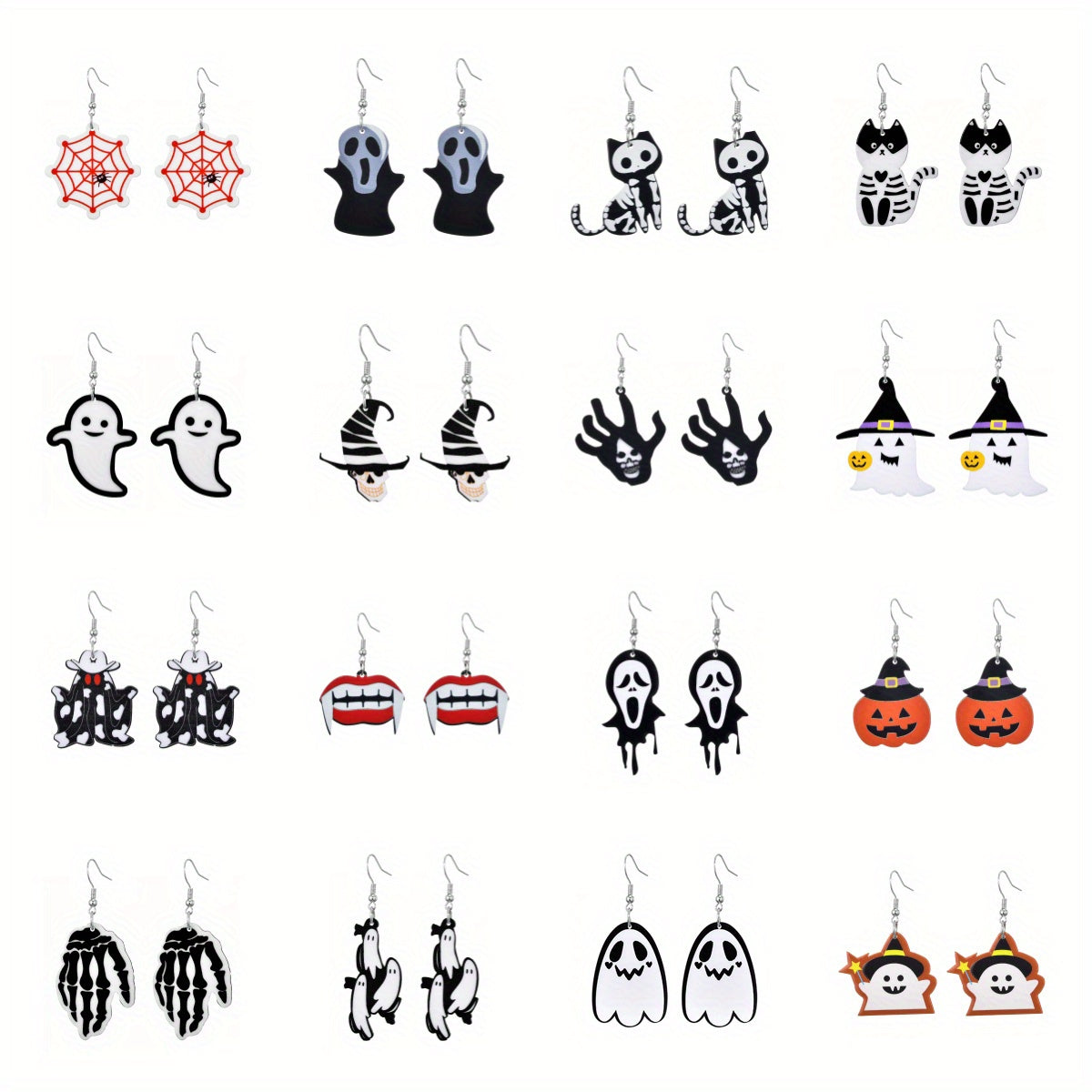 Halloween Dangle Earrings Set - Ghost Pumpkin Skull - Festive Party Decoration