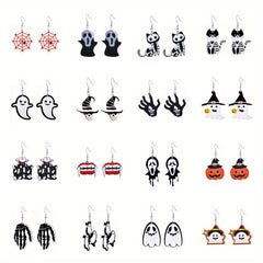 Halloween Dangle Earrings Set - Ghost Pumpkin Skull - Festive Party Decoration