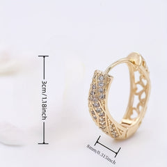 Girl's Engraved Copper Zircon Earrings Heart Pattern Wedding Jewelry