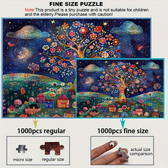 Enchanting Night Sky Puzzle 1000pcs Starry Tree & Whimsical Village Scene