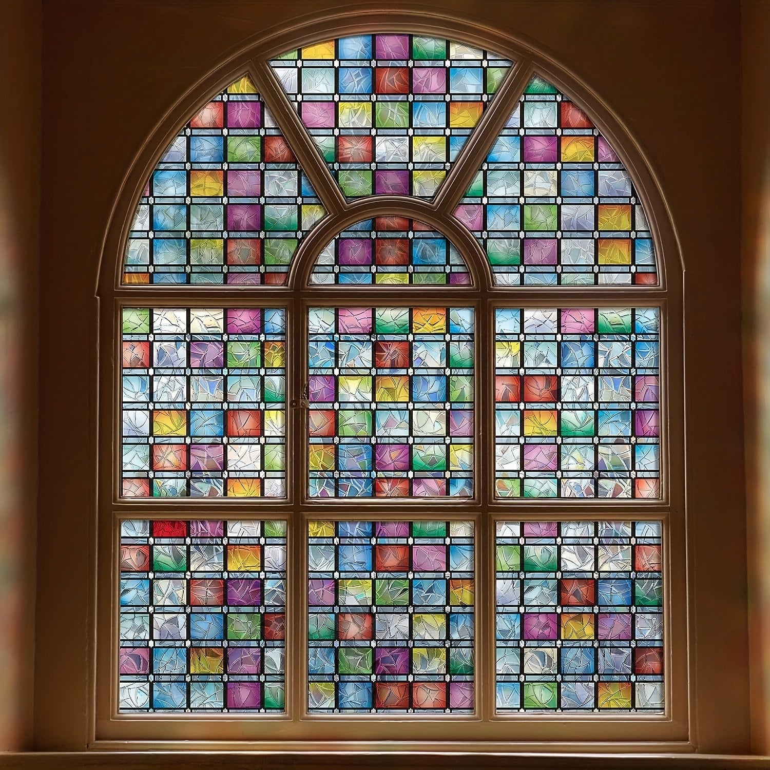 Square Geometric Crescent Privacy Glass Film Semi Transparent Sun Protection