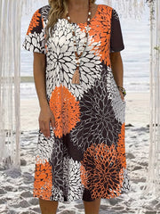 Women's Plus Floral Print Casual Dress with Pockets