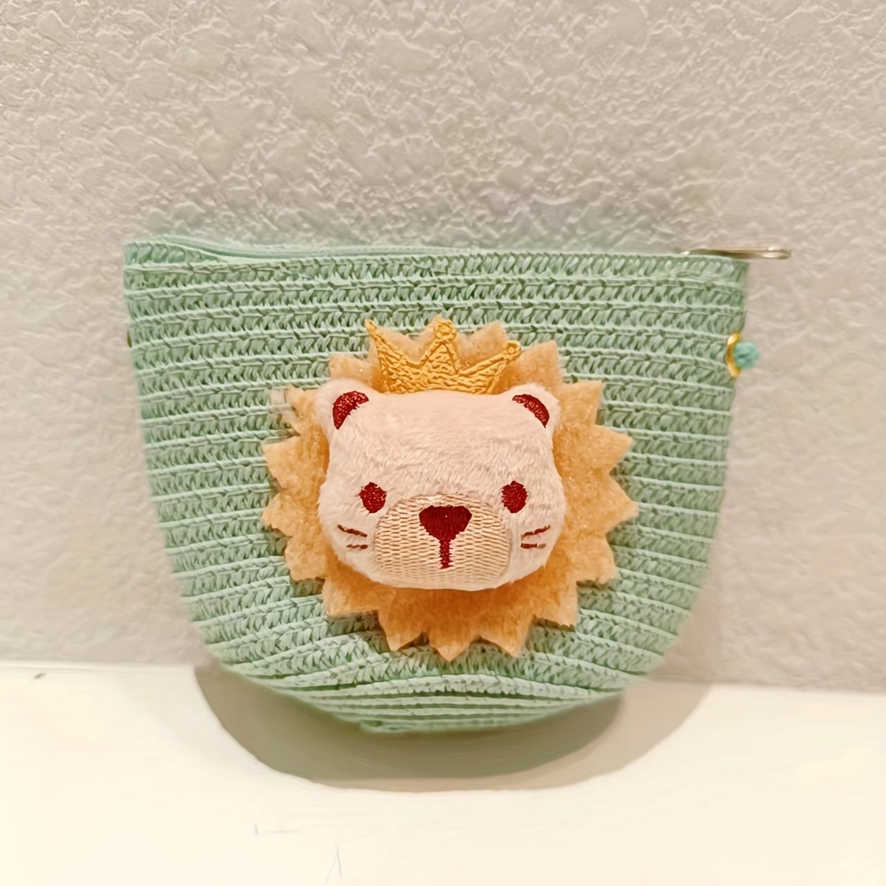 Straw Woven Diagonal Bag Lion Doll Mini Coin Purse