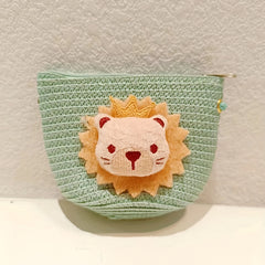 Straw Woven Diagonal Bag Lion Doll Mini Coin Purse