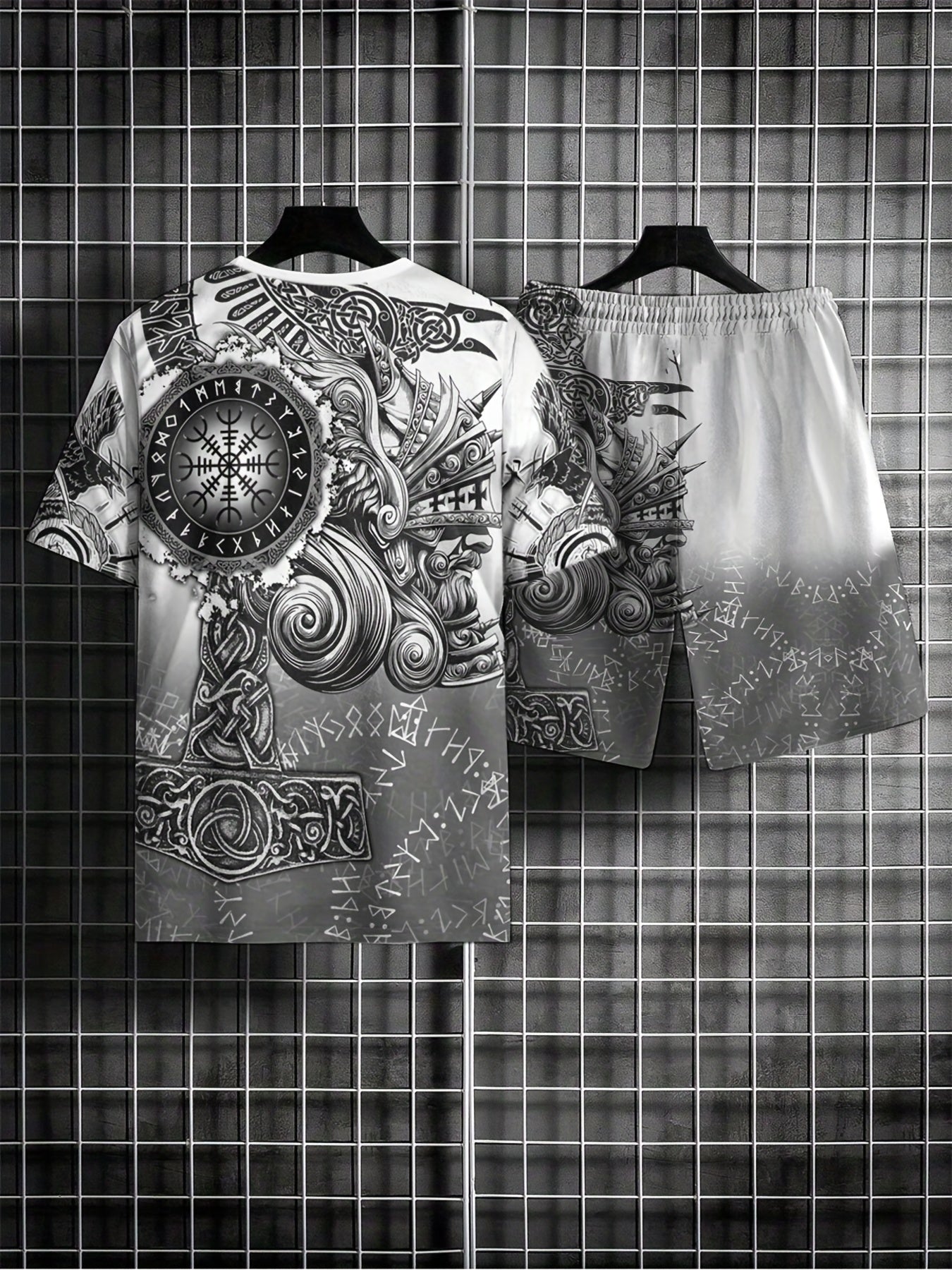 Ethnic Pattern Print Men's 2Pcs Casual Set: T-shirt & Drawstring Shorts