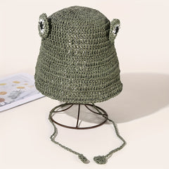Crochet Frog Straw Hat Green Sunscreen Bucket Hat