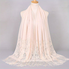 Solid Embroidery Scarf Lace Church Veil Wedding Bridal Shawl Hollow Tassel