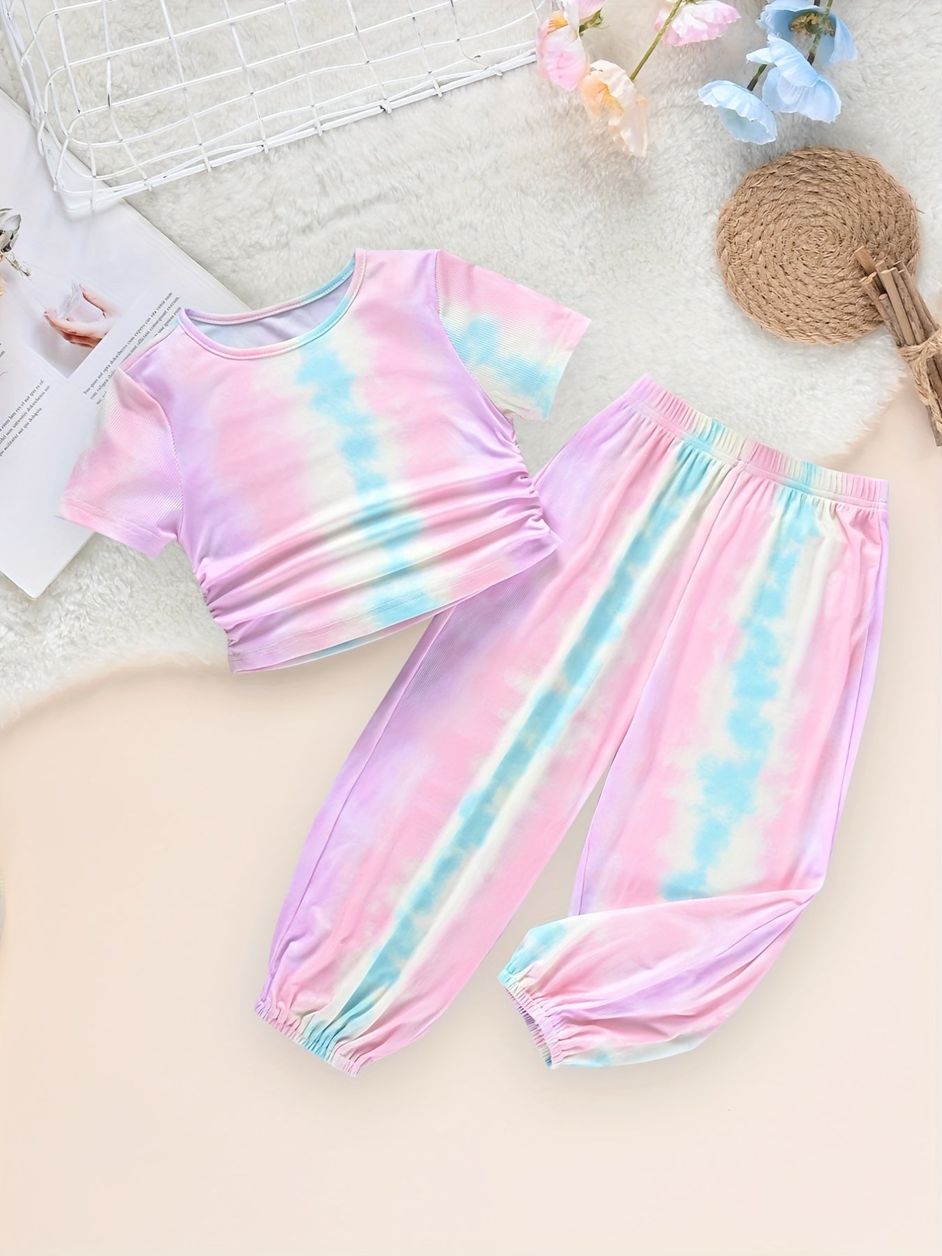 Toddler Tie Dye 2pcs T shirt & Sweatpants Set Kids Clothes For Summer