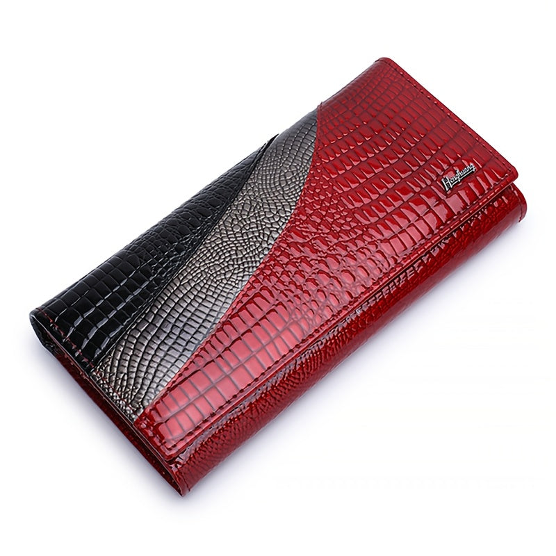 Crocodile Pattern Leather Wallet Double Fold Snap Zip Pocket
