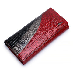 Crocodile Pattern Leather Wallet Double Fold Snap Zip Pocket