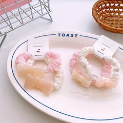 2pcs Bow Hair Ring & Sweet Hair Rope Ties Set