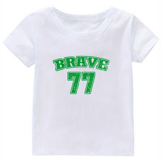 Brave 77 Print Girl's Cotton T shirt Casual Slight Stretch Tee