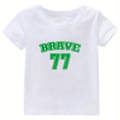 Brave 77 Print Girl's Cotton T shirt Casual Slight Stretch Tee
