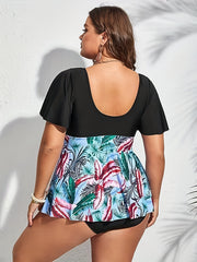 Vacay Tankini Set Women's Plus Contrast Tropical Print