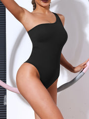 Ribbed One Shoulder Yoga Bodysuit Sleeveless Jumpsuit