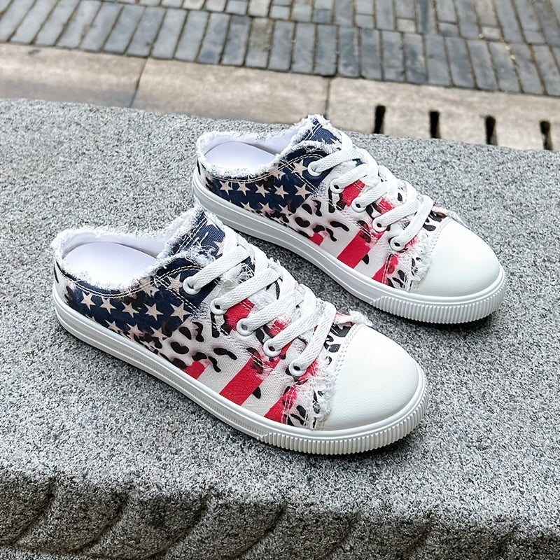 Women's Stars & Striped Lace Up Canvas Shoes Lightweight Casual Shoes