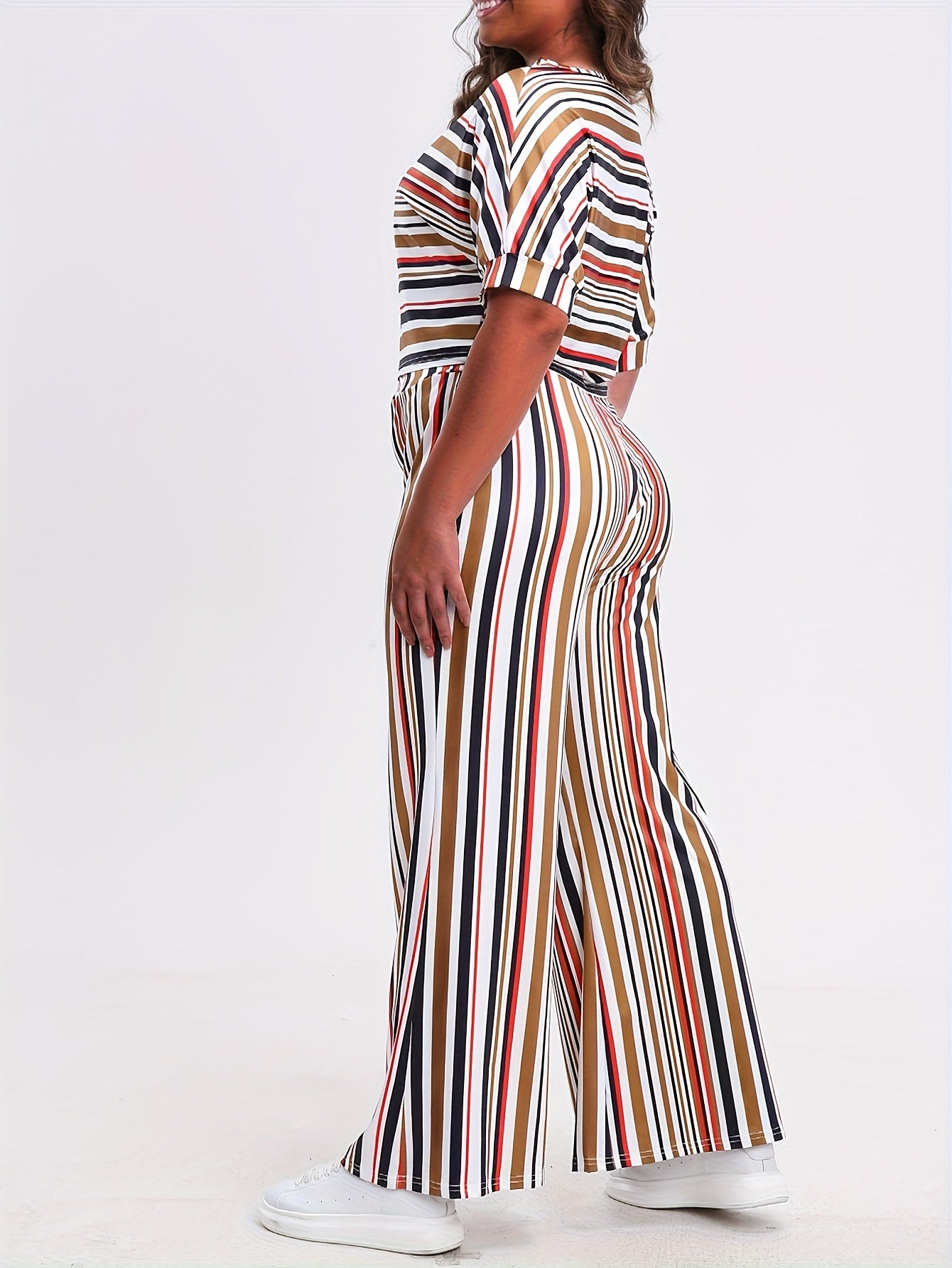 Stripe Print Top & Pants Set with Pockets