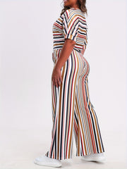 Stripe Print Top & Pants Set with Pockets