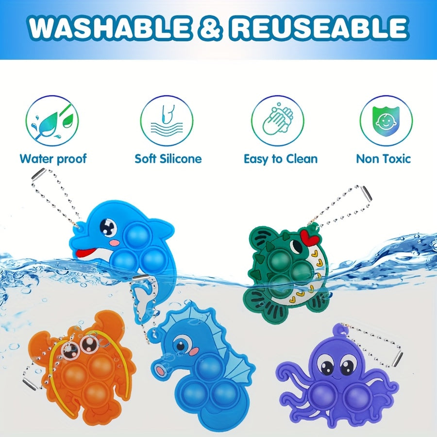 10pcs Sea Animal Silicone Pop Keychains Non Toxic Waterproof E