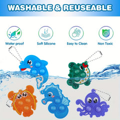10pcs Sea Animal Silicone Pop Keychains Non Toxic Waterproof E