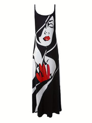 Women's Plus Abstract Figure Print V Neck Cami Maxi Dress