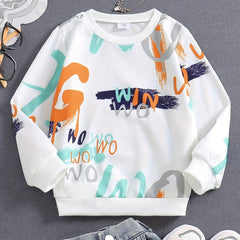 Graffiti Letter Print Boys Casual Pullover Sweatshirt