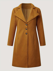 Solid Button Front Trench Coat Lapel Neck Long Sleeve Warm Coat