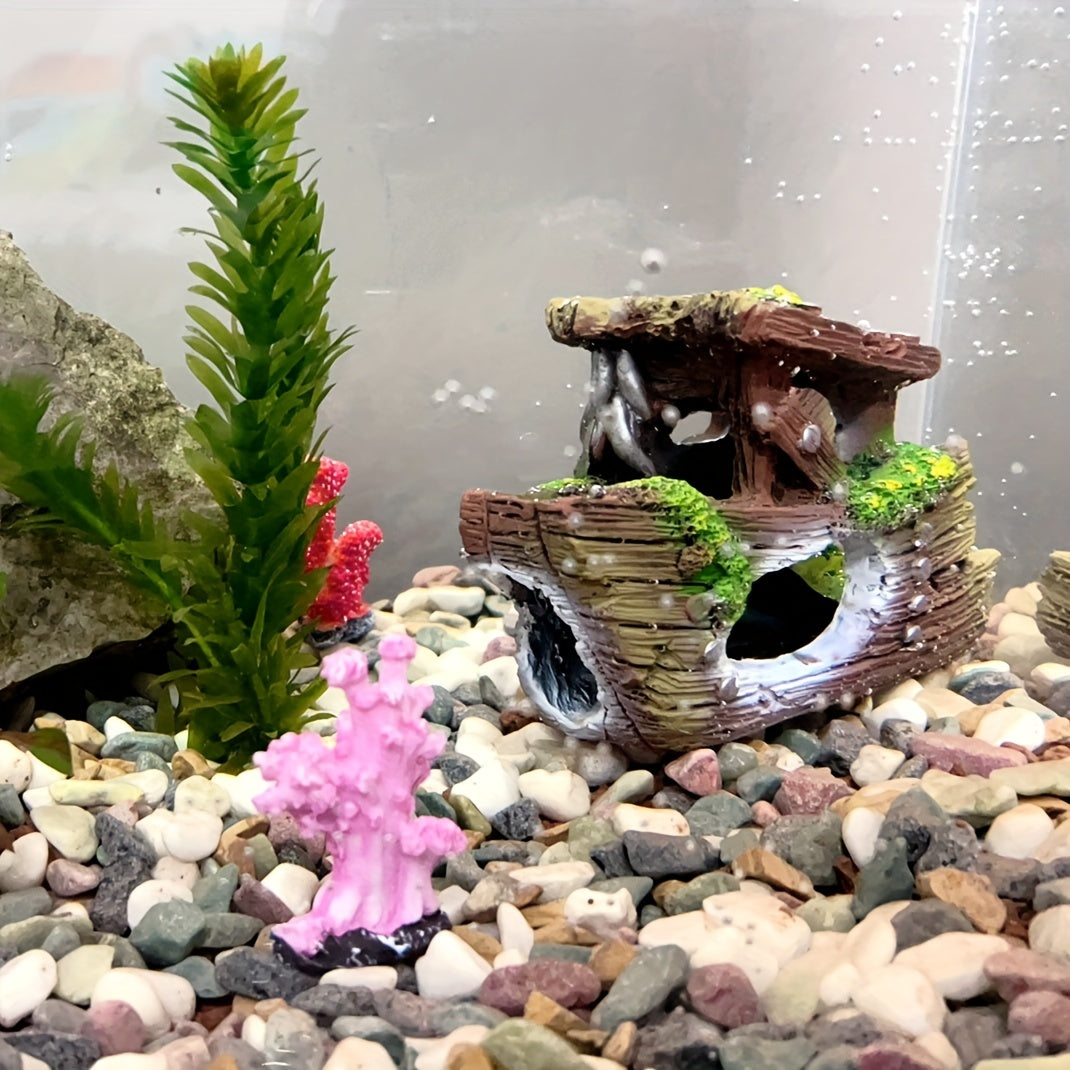 Resin Pirate Fish Tank Ornament Sunken Decor Hollow Boat