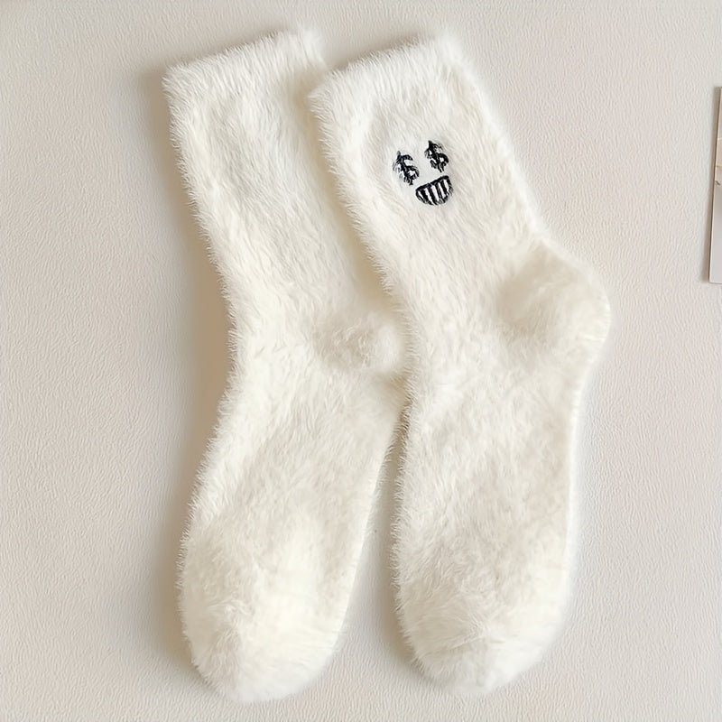 5 Pairs Cartoon Expression Pattern Embroidered Socks for Women Winter Stocking