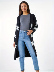 Star Print Open Front Cardigan