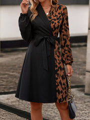 Leopard Print Wrap Dress Surplice Neck Long Sleeve Dress Women's Clothing
