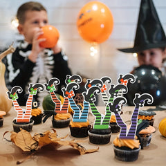 12pcs Halloween Witch's Boot Cake Topper Set Cupcake Decorations