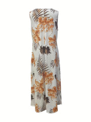 Floral Print Round Neck Maxi Tank Dress