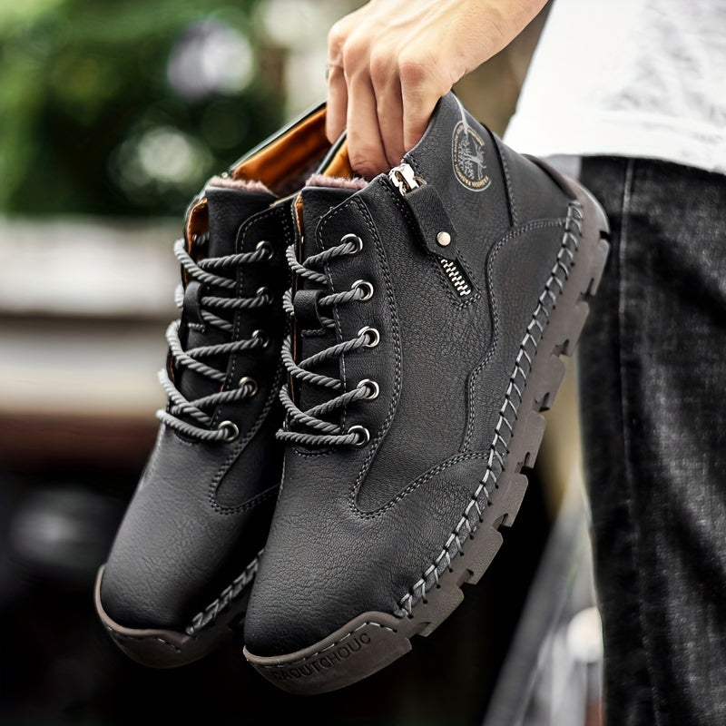 Men's Lace-up Ankle Boots with Side Zipper