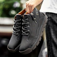 Men's Lace-up Ankle Boots with Side Zipper