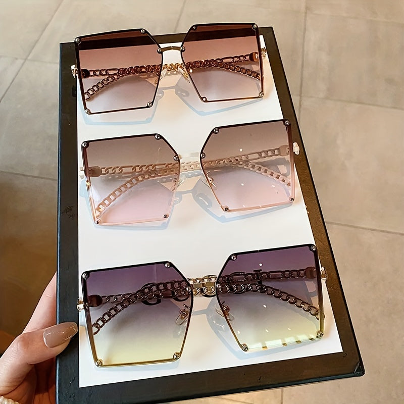 Oversized Square Sunglasses Rivet Decor Gradient UV400