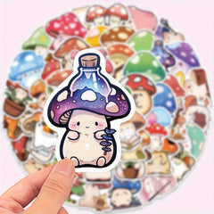 50pcs Cartoon Mushroom Vinyl Stickers for Laptops Phones Cars Water Bottles