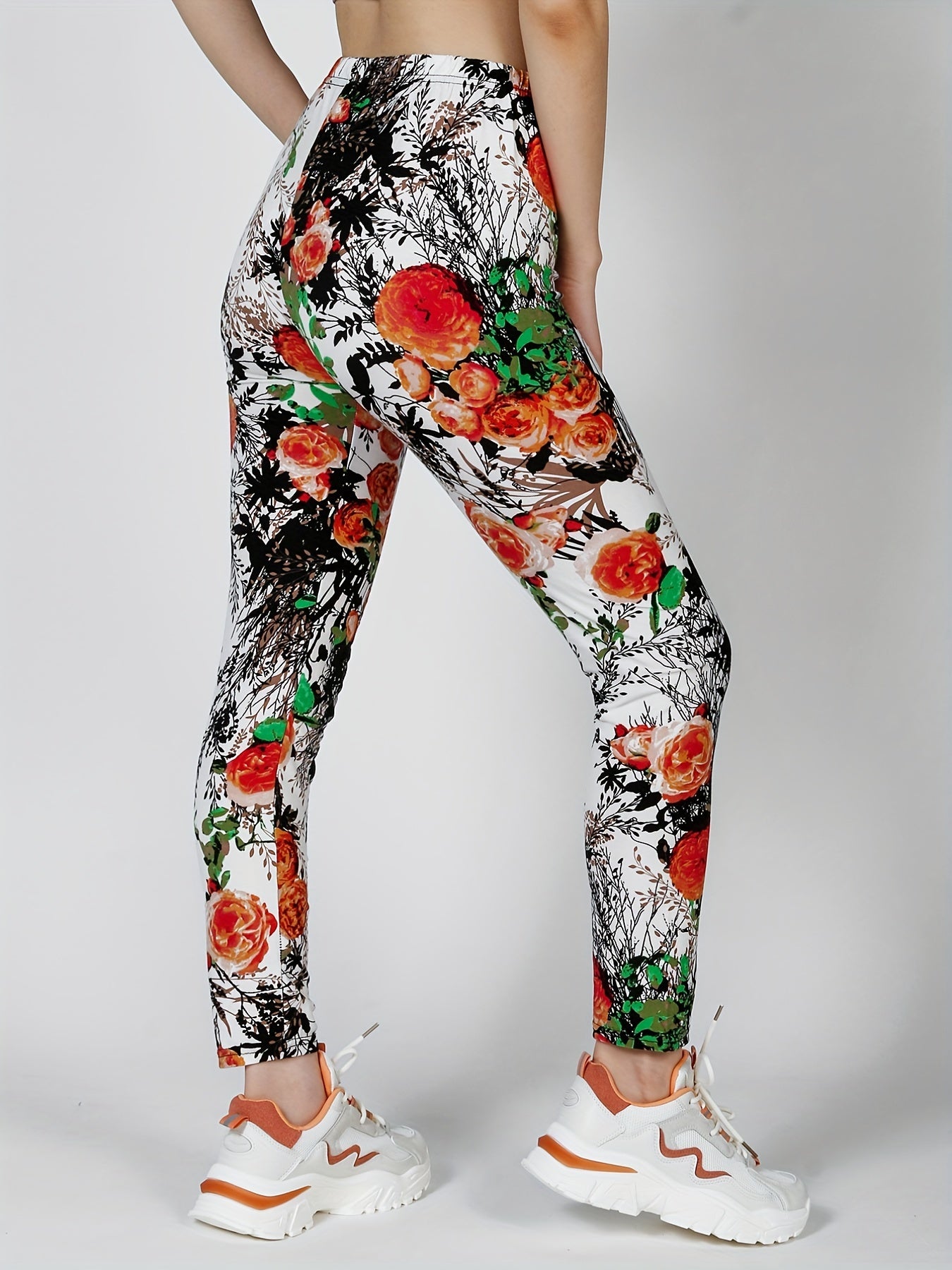 Floral Print Skinny Stretchy Leggings High Waist Yoga Leggings