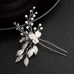 Faux Pearl Crystal Beads Bridal Hairpin Floral U Shaped Hair Sticks