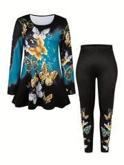 Women's Plus Butterfly Print Top & Leggings 2 Piece Set