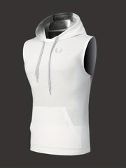 Men's Solid Hooded Sleeveless Sweatshirt Athletic Drawstring Tank Top
