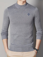 Men's Cross Pattern Knit Sweater Warm Pullover for Fall Winter